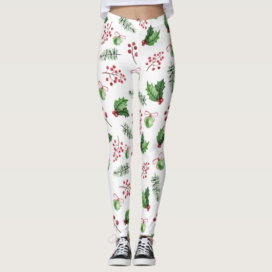 Vrolijke kerstballen Holly Berries Pine Leggings (Voorkant)