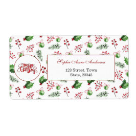 Vrolijke kerstballen Holly Berries Pine Monogram Etiket