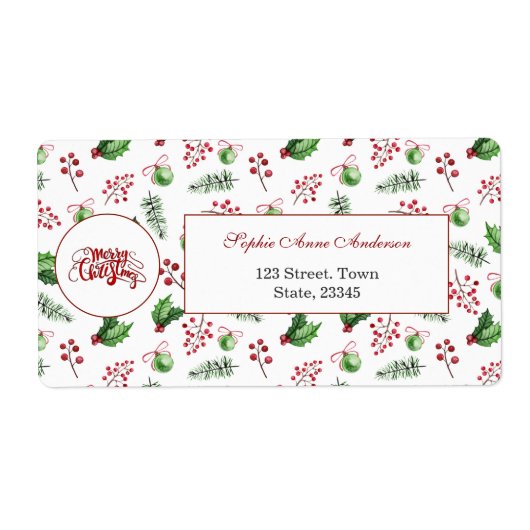 Vrolijke kerstballen Holly Berries Pine Monogram Etiket (Voorkant)