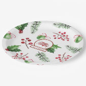 Vrolijke kerstballen Holly Berries Pine Monogram Papieren Bordje (Gekanteld)