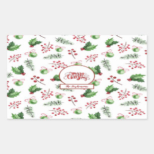 Vrolijke kerstballen Holly Berries Pine Monogram Rechthoekige Sticker