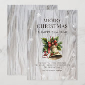 Vrolijke Kerstbel Holly Sneeuwvlok Rustiek Feestdagenkaart (Voorkant / Achterkant)