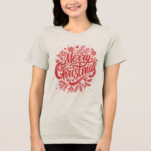 Vrolijke kerstbelettering in rode kleur typografie Tri-Blend shirt (Voorkant)