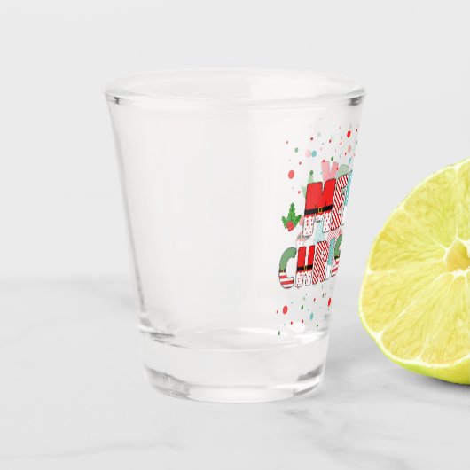 Vrolijke kerstbelettering in seizoensgebonden elem shot glas (Links)