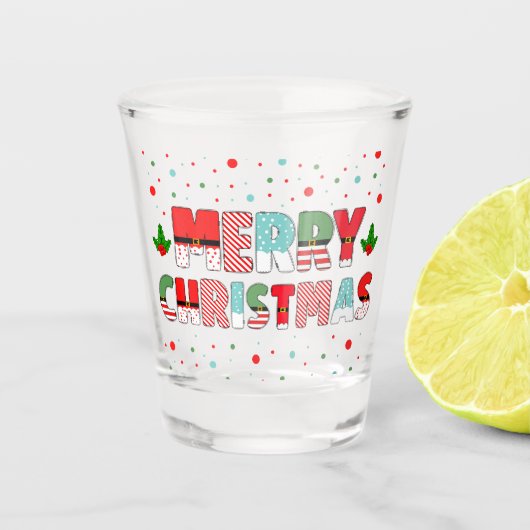 Vrolijke kerstbelettering in seizoensgebonden elem shot glas (Voorkant)