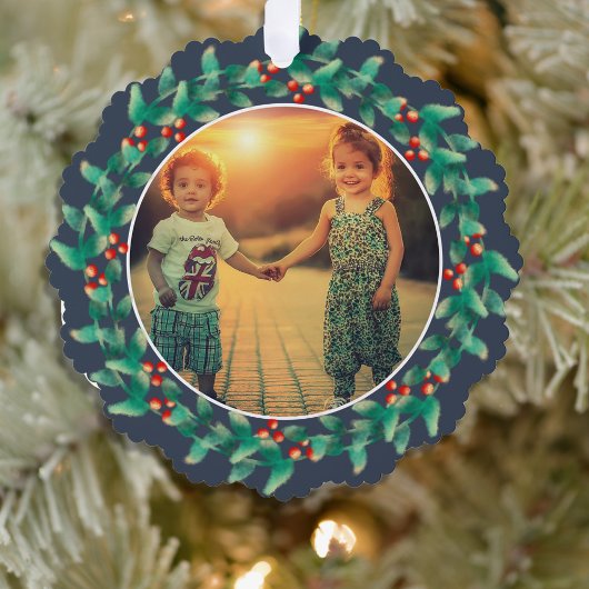 Vrolijke Kerstbessen foto Papier Ornament Kaart