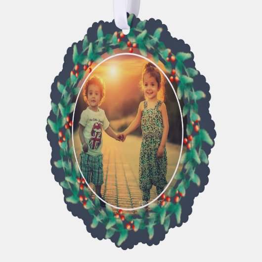 Vrolijke Kerstbessen foto Papier Ornament Kaart (Links)