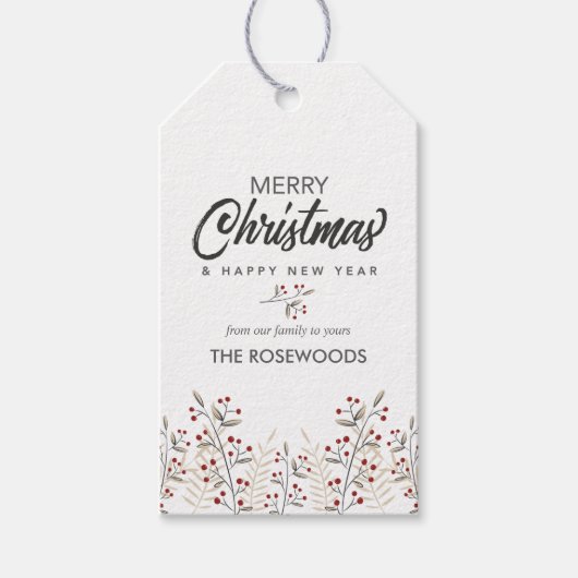 Vrolijke kerstbessen gepersonaliseerd cadeaulabel (Voorkant)