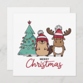 Vrolijke kerstbever en -eland feestdagenkaart (Voorkant / Achterkant)