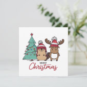 Vrolijke kerstbever en -eland feestdagenkaart (Staand voorkant)