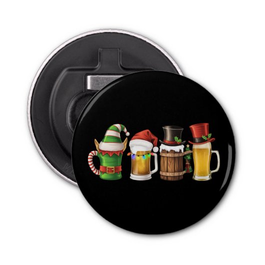 Vrolijke kerstbieren Drink Santa Beer Lover Button Flesopener (Voorkant)