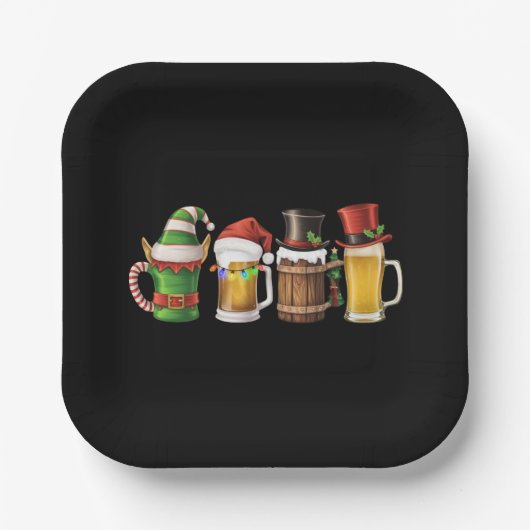 Vrolijke kerstbieren Drink Santa Beer Lover Papieren Bordje (Voorkant)