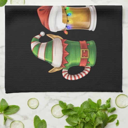 Vrolijke kerstbieren Drink Santa Beer Lover Theedoek (Gevouwen)