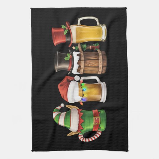 Vrolijke kerstbieren Drink Santa Beer Lover Theedoek (Verticaal)
