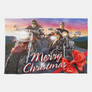 Vrolijke Kerstbikers 1 Keuken Handdoeken Opties