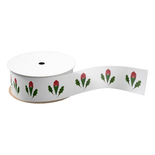 Vrolijke kerstbloem, rode rozen en groene hulst grosgrain lint (Spoel)