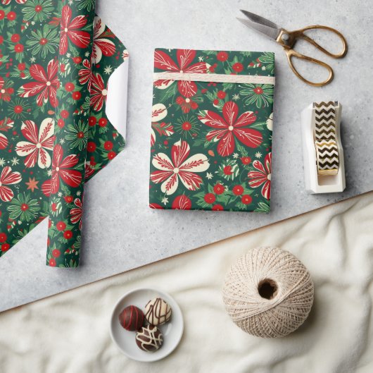 Vrolijke kerstbloemen en sterren cadeaupapier (Crafts)
