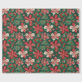 Vrolijke kerstbloemen en sterren cadeaupapier (Vlak)