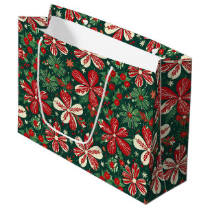Vrolijke kerstbloemen en sterren groot cadeauzakje