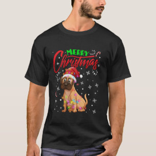 Vrolijke Kerstbokser Hond Kerstman Kerstmuts Licht T-shirt