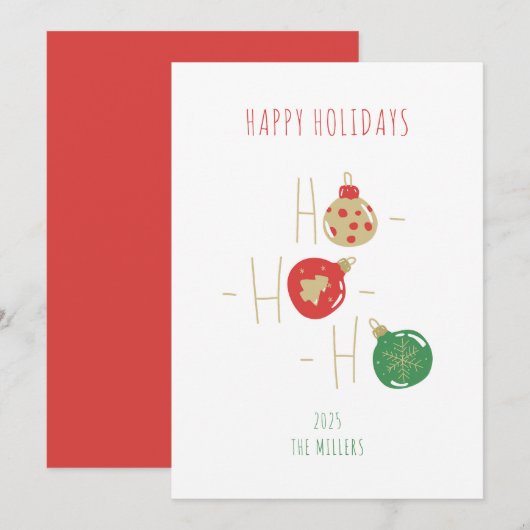 Vrolijke kerstbollen wenskaart doodle stijl kaart (Voorkant / Achterkant)