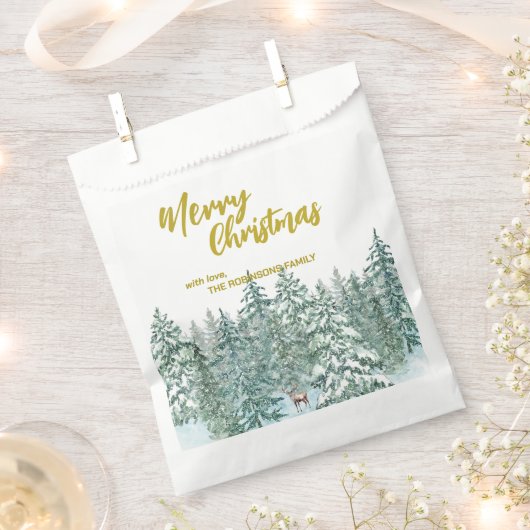 Vrolijke kerstbomen bos Modern Gold script Vakanti Bedankzakje (Geknipt)