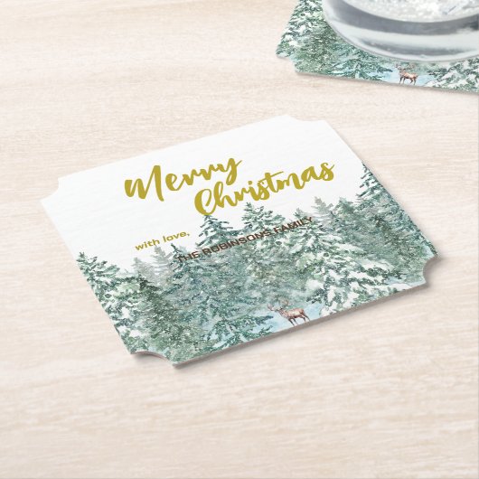 Vrolijke kerstbomen bos Modern Gold script Vakanti Kartonnen Onderzetters (Gekanteld)