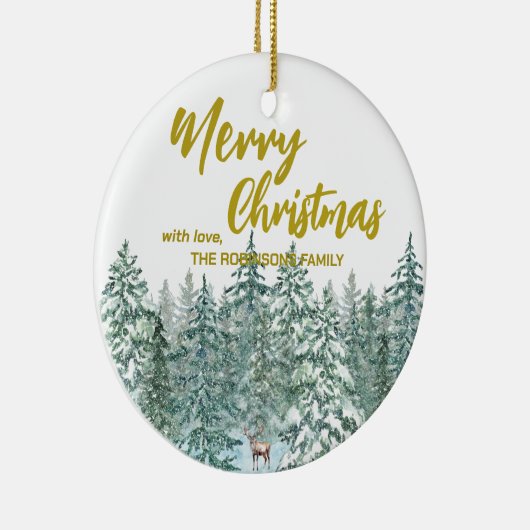 Vrolijke kerstbomen bos Modern Gold script Vakanti Keramisch Ornament (Rechts)
