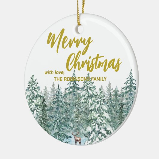 Vrolijke kerstbomen bos Modern Gold script Vakanti Keramisch Ornament (Links)