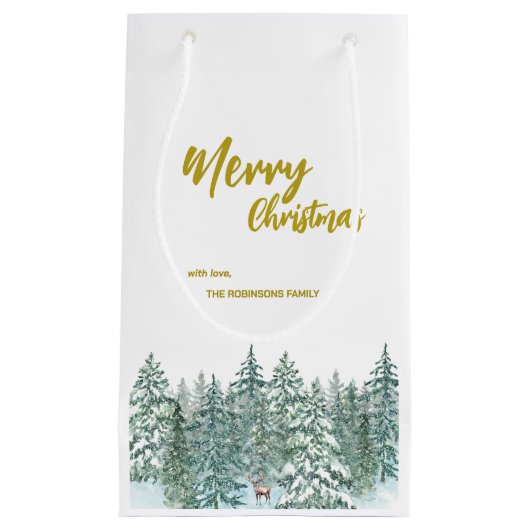 Vrolijke kerstbomen bos Modern Gold script Vakanti Klein Cadeauzakje (Voorkant)