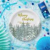 Vrolijke kerstbomen bos Modern Gold script Vakanti Papieren Bordje (Feest)