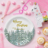 Vrolijke kerstbomen bos Modern Gold script Vakanti Papieren Bordje (Feest)