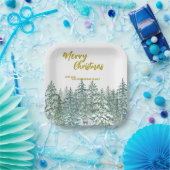 Vrolijke kerstbomen bos Modern Gold script Vakanti Papieren Bordje (Feest)