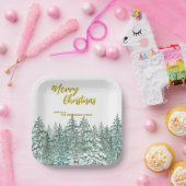 Vrolijke kerstbomen bos Modern Gold script Vakanti Papieren Bordje (Feest)