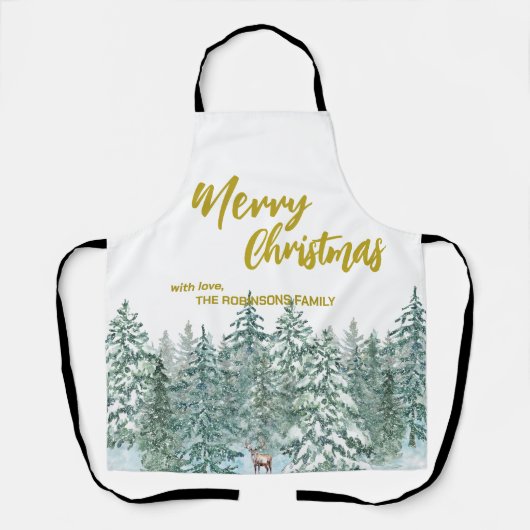 Vrolijke kerstbomen bos Modern Gold script Vakanti Schort (Voorkant)
