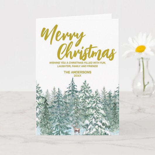 Vrolijke kerstbomen bos Moose script Vakantie Kaart (Kleine Plant)