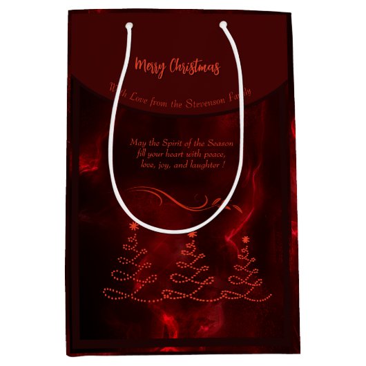 Vrolijke kerstbomen Bourgogne Medium Cadeauzakje (Voorkant)