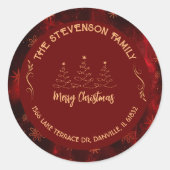 Vrolijke kerstbomen Bourgogne Ronde Sticker (Voorkant)