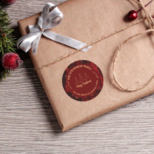 Vrolijke kerstbomen Bourgogne Ronde Sticker