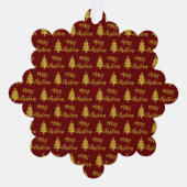 Vrolijke Kerstbomen Diep Rood en Goud Script Ornament Kaart (Voorkant)