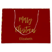 Vrolijke Kerstbomen Diep Rood en Gouden Naam Tekst Groot Cadeauzakje (Voorkant)
