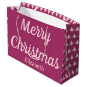 Vrolijke kerstbomen Diep Roze en Bleek Roze Naam Groot Cadeauzakje (Achterkant Gekanteld)
