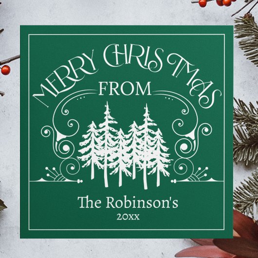 Vrolijke kerstbomen familienaam feestdagenkaart
