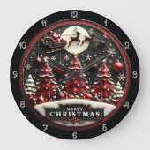 Vrolijke kerstbomen geplakt Santa Sleigh Grote Klok (Voorkant)