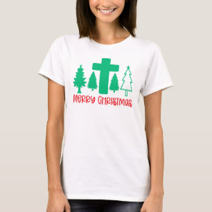 Vrolijke kerstbomen, kerstkruis t-shirt