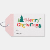 Vrolijke kerstbomen kleurrijke retro lettertype to cadeaulabel (Achterkant Horizontaal)