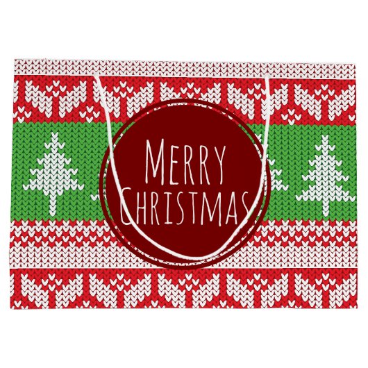 Vrolijke kerstbomen Nordic Pattern Large Cadeautasje (Achterkant)