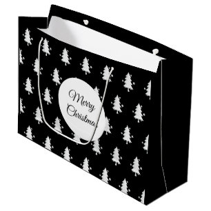 Vrolijke Kerstbomen Patroon Zwarte Gift Bag Groot Cadeauzakje