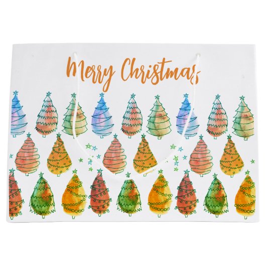 Vrolijke kerstbomen roest groot cadeauzakje (Voorkant)