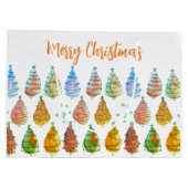 Vrolijke kerstbomen roest groot cadeauzakje (Achterkant)